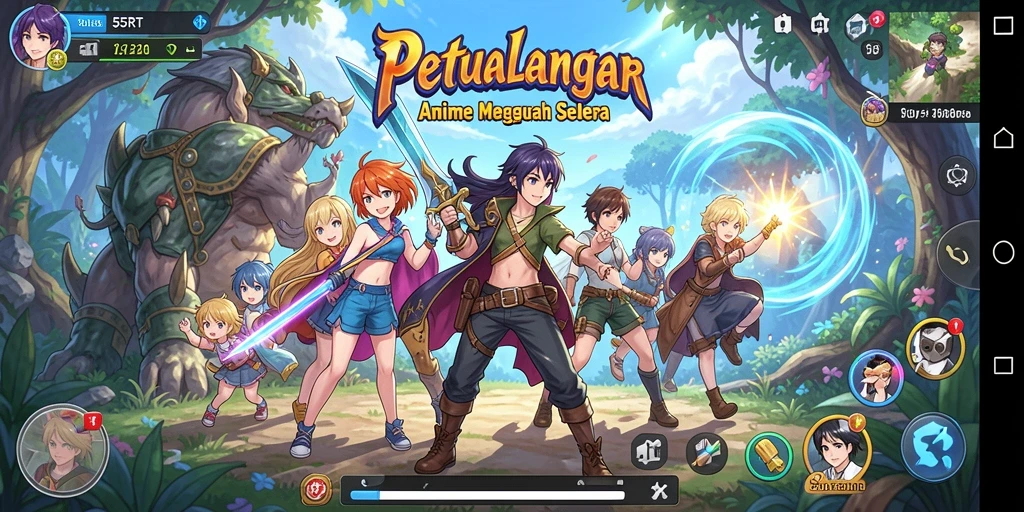 Screenshot game 55RT menampilkan aksi anime yang penuh warna dan dinamis.