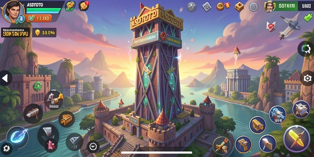 Tangkapan layar gameplay ASDTOTO menampilkan menara dan serangan musuh dalam aksi.