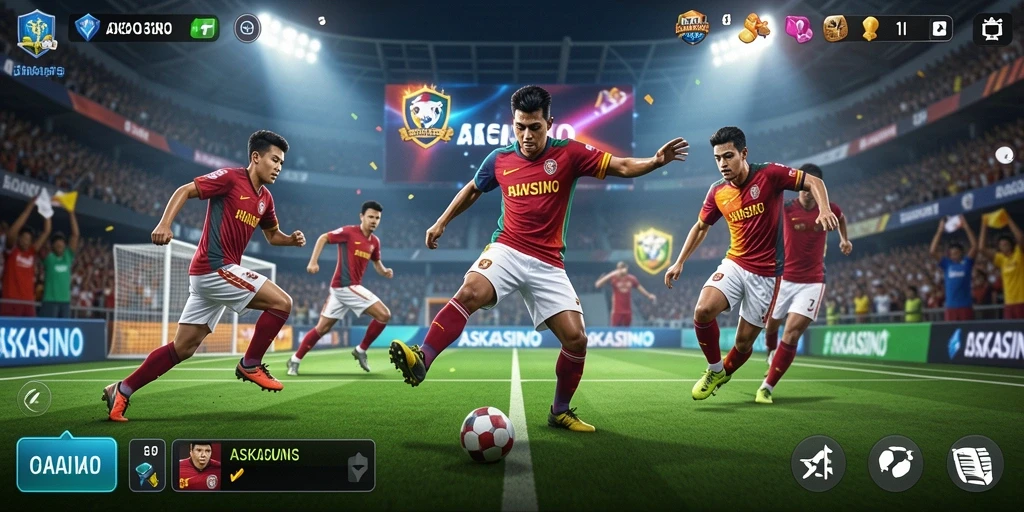 Screenshot gameplay ASKASINO menampilkan pertarungan olahraga yang mendebarkan.