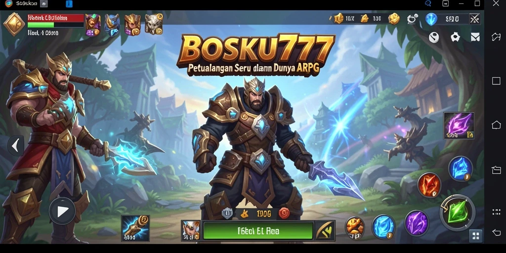 Tangkapan layar gameplay <strong>BOSKU777</strong> menunjukkan pertarungan seru dan dunia yang luas.