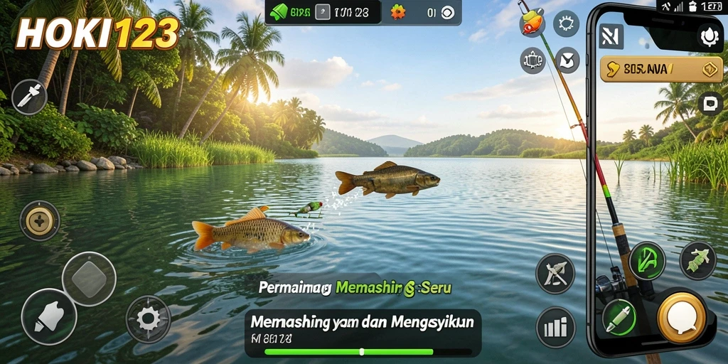 Tampilan gameplay seru HOKI123 dengan aksi memancing yang mendebarkan.