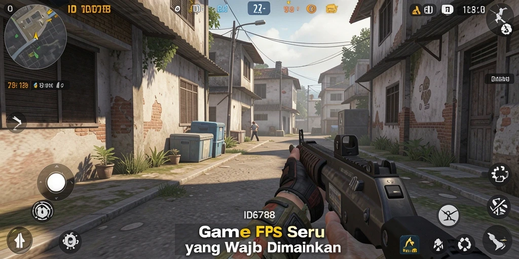 Tangkapan layar permainan ID6788 menampilkan aksi intens di medan perang FPS.
