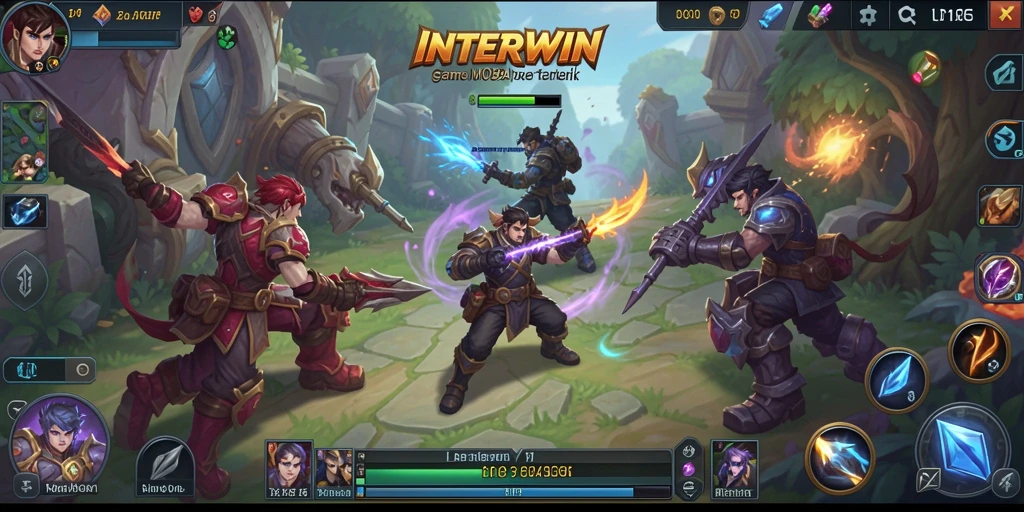Tampilan seru dari gameplay INTERWIN yang penuh aksi MOBA.