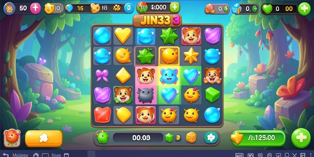 Tampilan gameplay JIN33 yang seru dan menantang saat mencocokkan permata.