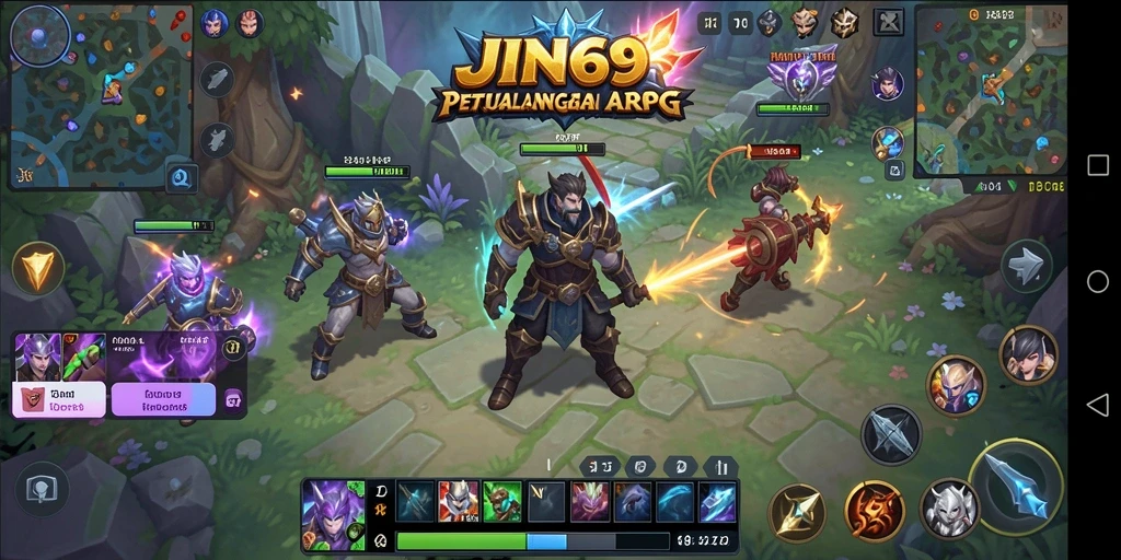 Screenshot gameplay ARPG JIN69 dengan pertarungan mendebarkan.
