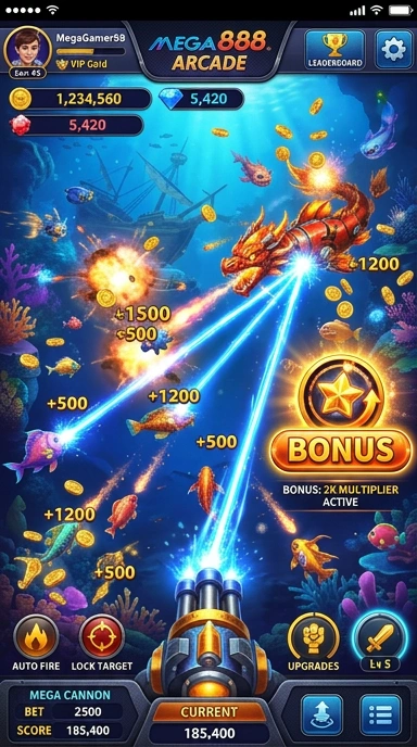 Tampilan utama aplikasi mega888 dengan berbagai pilihan permainan.